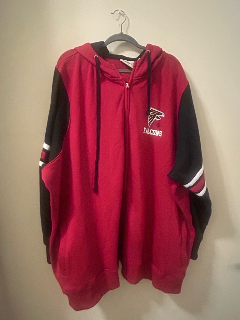 Men’s Fanatics Red and Black Falcons Zip Hooded Jacket. Size 3X